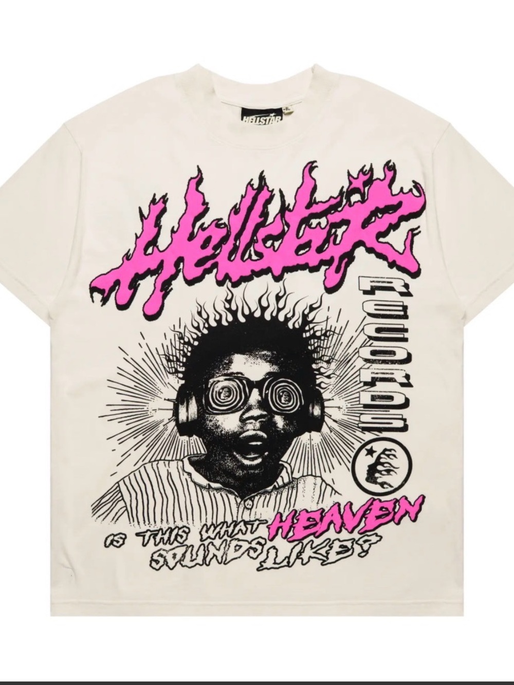 Helas Records Graphic Tee - Cream with Pink & Black Print
